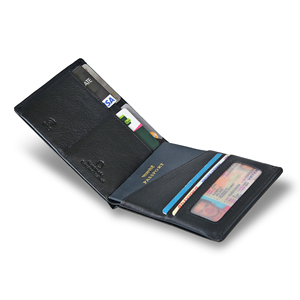 Premium Black Genuine Leather Men's <b>RFID</b> <b>Blocking</b> <b>Wallet</b> Chain Open Closure Waterproof Card Holder Bifold <b>Wallet</b> Daily Use - Product Image 3