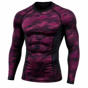 Chemise de compression pour homme à manches longues, col rond, en spandex et polyester, à séchage rapide, imprimé camouflage - Product Image 1