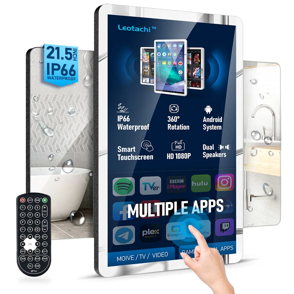 In magazzino Smart specchio impermeabile bagno TV 21.5 27 32 pollici Touch Screen 360 rotazione 1080P Android OS Smart specchio TV