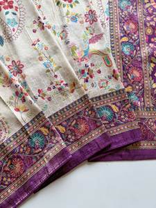 ผ้าไหมซาตินย้อมสีด้วยมือสุดหรู พร้อมพัลลูและขอบผ้าที่สวยงาม - Product Image 2