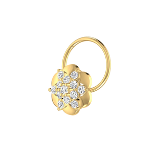 0.11 Carat Natural <b>Diamond</b> <b>Nose</b> Pin-14K Gold Round Brilliant Cut Ethnic Flower Design-HI Color VS-SI Clarity - Product Image 4