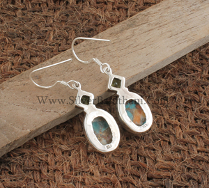 Boucles d'oreilles pendantes en argent sterling 925 avec coquille d'huître épineuse naturelle, turquoise et péridot, bijoux bohèmes orange et verts, vente en gros - Product Image 5