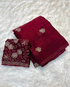 Sari de seda bicolor Space Silk con blusa de diseño Shree Fendy Leaf con bordado a mano, 100% tela pura, ecológico, de secado rápido, tejido para fiestas. - Product Image 2