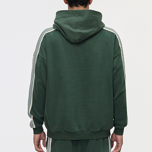 Sweat-shirt à capuche vert olive pour homme, manches rayées, vêtement décontracté d'automne, tricoté en molleton français, manches longues - Product Image 2