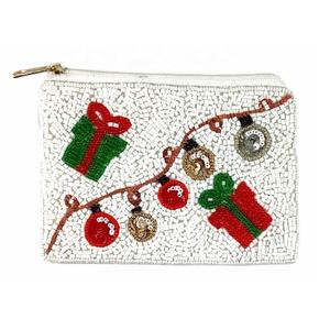 Mini porte-monnaie en tissu de coton brodé blanc avec fermeture éclair, motif de Noël, pour femme, idéal pour la collection de pièces de monnaie ou comme cadeau de fête - Product Image 5