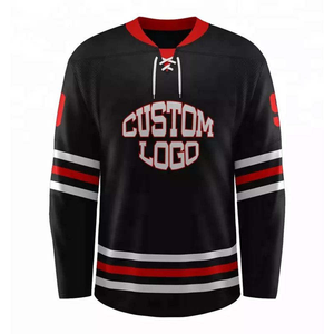 Custom <b>Black</b> Red Ice Hockey Jersey With Custom Logo Team Uniform <b>Long</b> <b>Sleeve</b> Sports Shirt - Product Image 1