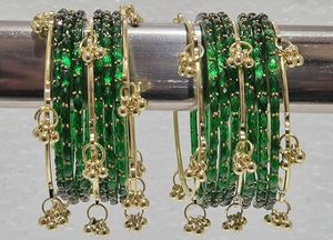 Premium <b>Gold</b> Plated Trendy Multi-Tone Kashmiri Glass & Pearl <b>Bangle</b> Set Ombre Finish Glitter Accents Traditional Wedding - Product Image 3