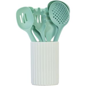 Set di 8 utensili da cucina in nylon antiaderente con porta utensili, schiumarola, paletta per spaghetti, spatola e paletta per girare - Product Image 1
