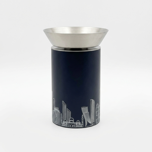 Metal Round Incense <b>Burner</b> Accompanied By Matching Presentation Leather Box Featuring Elegant <b>Silver</b> Skyline Engraving Design - Product Image 2
