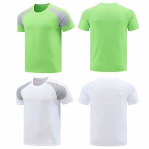 Camiseta personalizada de primera calidad para hombre, de secado rápido, manga corta, cuello redondo, verde lima, blanca, transpirable, con panel de malla gris, a la moda. - Product Image 1