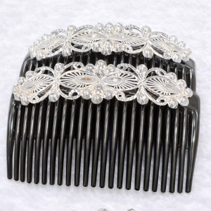 Peigne à cheveux vintage plaqué or, fait main, écologique, étanche, élégant, en alliage, avec mini pierres rouges, fleurs, animaux et pompon - Product Image 1