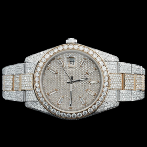 Montre Hip Hop pour homme, design personnalisé, cadran rond, deux tons, diamants Moissanite, fonction date automatique, diamants certifiés. - Product Image 5