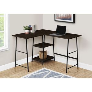 Scrivania a L Contemporanea da 48 Pollici per Ufficio Domestico, Laminato Marrone con Angoli in Metallo Nero e Ripiani Portaoggetti, per Lavoro e Laptop - Product Image 5
