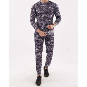 Unisex Purple Printed Three Quarter Sleeve Crew Neck Sportswear Set Quick Dry Lightweight Full Length 100% Cotton - Product Image 6