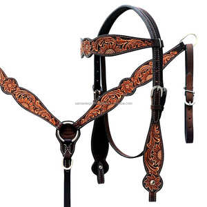 Exclusivo mejor calidad de cuero de vaca Headstall pecho Collar Set tallado a mano de acero inoxidable accesorio al por mayor fabricante - Product Image 2
