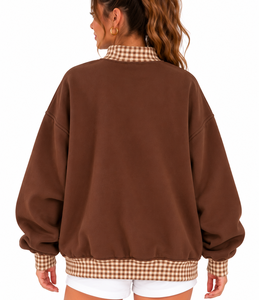 Custom <b>Women</b>’s <b>Christmas</b> Mock Neck <b>Sweatshirt</b> Oversized Drop Shoulder Gingham Plaid Patchwork Embroidery Winter Fleece - Product Image 5