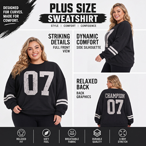 Custom Printed Plus Size Sweatshirt Ladies Long Sleeve French Terry Top Winter Wear Loosed Sports Tee Women Plus Size Sweat Tee - Product Image 4