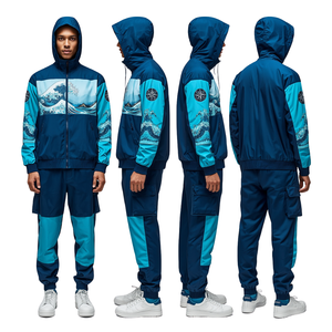 Survêtement coupe-vent en nylon Ocean Pulse pour homme, avec impression graphique intense et broderie, idéal pour les activités de plein air - Product Image 2