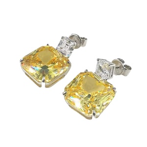 Boucles d'oreilles pendantes tendance en argent 925 plaqué or rose, serties de zircon cubique, style Art Déco géométrique, pierre jaune - Product Image 1