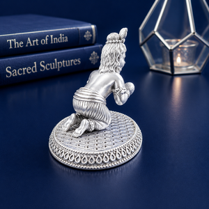 Figurine religieuse Laddu Gopal en argent 999, artisanat de Jaipur Metals |   Design traditionnel |   7,5x5x5,5 cm |   115g |   Décoration de temple à domicile - Product Image 5