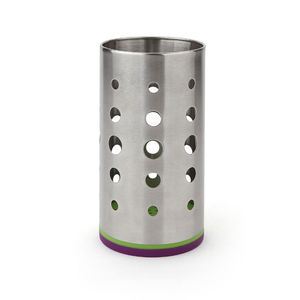 Porta cubiertos de metal con acabado plateado de diseño exclusivo, forma redonda, organizador de utensilios para encimera. - Product Image 5