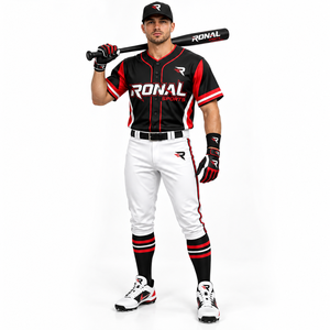 เสื้อเบสบอลผู้ชาย RONAL SPORTS แบบซับลิเมชั่น 100% โพลีเอสเตอร์ ระบายเหงื่อได้ดี ทรงแอธเลติก แขนสั้น สีขาว ดำ แดง - Product Image 3
