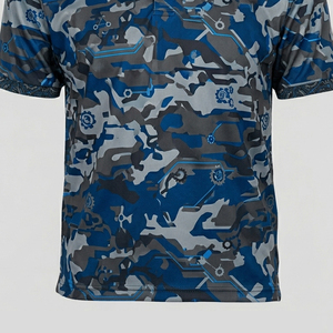 เสื้อเชิ้ตคอจีนพิมพ์ลายพรางแขนสั้นสำหรับผู้ชาย เสื้อเจอร์ซีย์ติดกระดุม คอตั้ง แบบยูนิเซ็กซ์ - Product Image 5