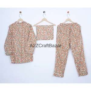 Ensembles de pyjama d'été pour femmes, en coton 100% de haute qualité, respirants, à motif floral, avec taille élastique, vente en gros - Product Image 4