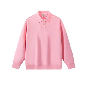 Nueva marca de alta calidad 350G para mujer para Polo sudadera algodón poliéster hombro caído de manga larga talla grande Casual Jersey sólido - Product Image 1