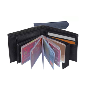 Portefeuilles en cuir véritable de couleur unie, design personnalisé en gros, avec fermeture à bouton, style écologique et tendance, meilleure qualité pour hommes - Product Image 4