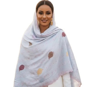 Châles en voile de coton pour femmes, broderie florale en strass, effet métallique scintillant, doux et respirant, pour usage quotidien, vente en gros, OEM - Product Image 1