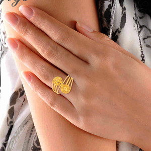 Traditional Snake Gold <b>Ring</b> Premium Gold Finish Dual Flower Filigree Open <b>Adjustable</b> <b>Ring</b> for Women Designer Finger Jewelry - Product Image 2