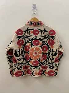 Blouson bomber matelassé réversible en velours brodé Suzani, tricoté, respirant, écologique, 100 % coton, coupe-vent, avec détails lettrés - Product Image 2