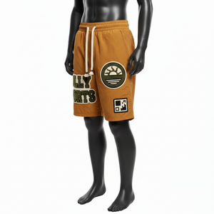 Shorts de Mujer en Nylon y Spandex Suave de 220 GSM, Color Camel Marrón, con Panel de Parche y Logotipo Personalizado por Transferencia Térmica - Product Image 4