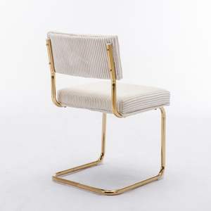 Furniture Modern Dining <b>Chairs</b> Corduroy Fabric <b>Gold</b> Metal Base Accent Armless Kitchen Side <b>Chairs</b> Channel Tufting Set 2 - Product Image 5