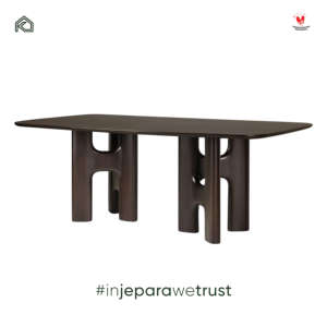 Mesa de Comedor Moderna de Lujo en Madera Sólida con Base Escultural Rectangular en Madera Oscura para Restaurante, Hotel, Villa, Muebles de Comedor - Product Image 5