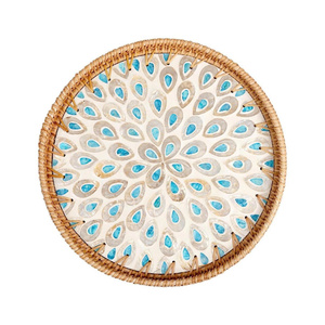 Bandejas metálicas artesanales con incrustaciones de nácar en varios estilos, decoraciones modernas para Ramadán, bodas y Diwali. - Product Image 1
