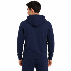Men's Navy Blue Hooded <b>Zip</b>-<b>Up</b> Sweatshirt & Hoodie Regular Fit Casual French Terry 100% Cotton Autumn Wear - Product Image 2