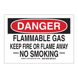 Panneau de signalisation interdiction de fumer pour gaz inflammables pour laboratoires et zones industrielles par Brady - Product Image 1