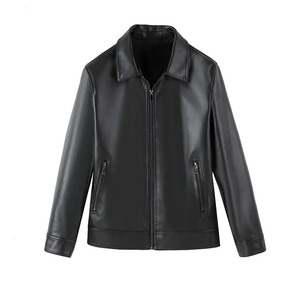 Blouson en cuir PU pour homme, style motard, col rabattu, fermeture éclair, couleur unie, vêtement d'extérieur d'automne, coupe classique, tendance - Product Image 1