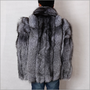 Men's Thick Waterproof Real <b>Silver</b> Fox Fur Overcoat Winter Coat - Product Image 2