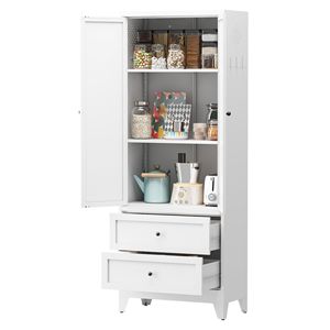 72-Inch <b>White</b> Freestanding Pantry <b>Cabinet</b> with 2 Drawers Heavy Duty Kitchen <b>Storage</b> Organizer Adjustable Shelves - Product Image 6