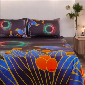 Juego de sábanas premium en color oscuro con estampado artístico de neón y fundas de almohada a juego, decoración de dormitorio moderna y lujosa - Product Image 4