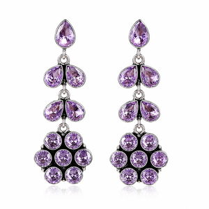Dernières tendances en matière de boucles d'oreilles pendantes en argent oxydé multi-pierres pour femmes |   Fabricant direct d'usine, qualité supérieure - Product Image 1