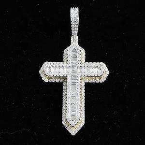 High Quality 925 Fine Jewelry VVS Moissanite <b>Diamond</b> 18K Gold Plated Charm Baguette Cross Attractive Design Pendant for Men - Product Image 4