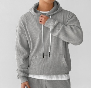Sweat-shirt à capuche oversize pour homme, noir uni, avec poche, manches longues, décontracté - Product Image 5