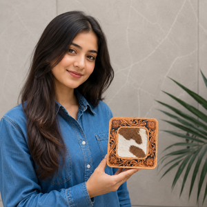 New Design Cowhide Leather Stylish <b>Makeup</b> Cosmetic Storage Box Hand Tooled Hair on Hide Handmade <b>Makeup</b> Box, <b>Vanity</b> Box - Product Image 2