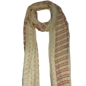 Dupatta de Poliéster y Chifón Blanco con Estampado Geométrico para Mujer, Ligera, Suave, Estilo Étnico Tradicional, Elegante y Moderna - Product Image 1