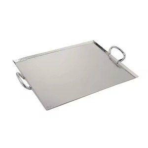 Plato Decorativo de Acero Inoxidable de Grado Alimenticio con Acabado Pulido, Forma Rectangular, Diseño Moderno con Patrón Martillado y Asa - Product Image 5