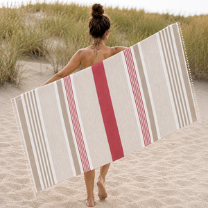 ผ้าขนหนูชายหาด Fouta ผ้าฝ้าย 100% ย้อมเส้นด้ายลายทาง ผ้าขนหนูฮัมมัมแบบตุรกี เนื้อนุ่ม แห้งเร็ว น้ำหนักเบา ผู้ผลิต OEM - Product Image 5